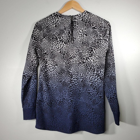 Vince Camuto Ombre Leopard Print High Low Long Sleeve Blouse Blue Size XS - Picture 5 of 11